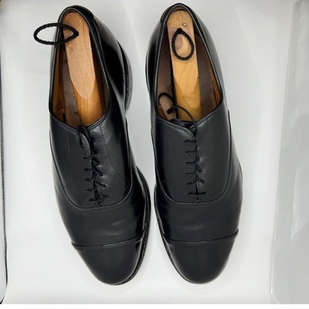 Allen Edmonds Park Avenue Black Cap Toe Oxfords 9 3E Wide Box Bags Horn Laces